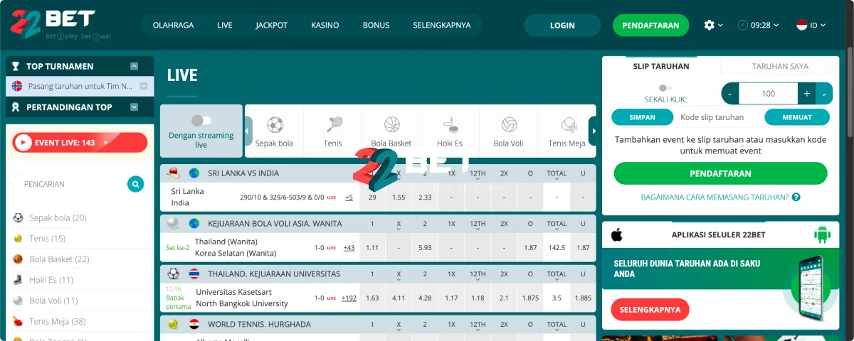 22Bet Odds Olahraga Tinggi